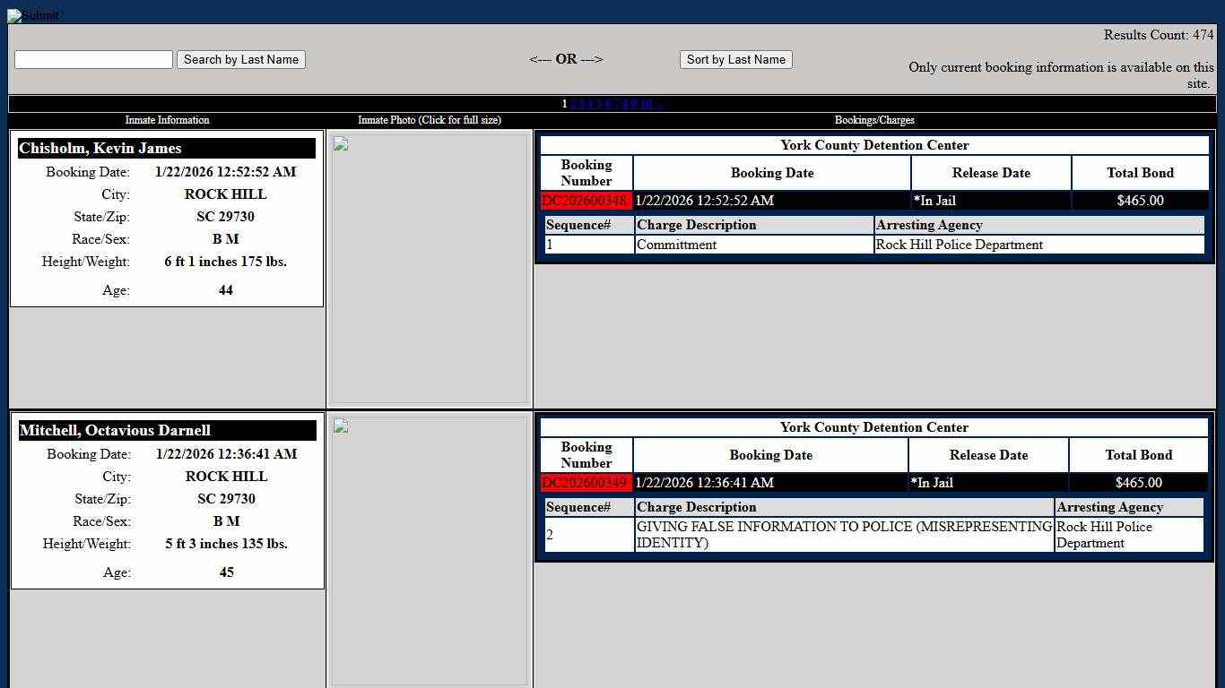 Detention Center Inmates - York County